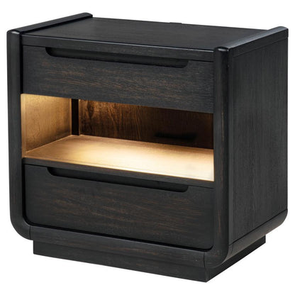 Leandro - 2-Drawer LED Nightstand With USB - Burnished Black Coaster Fine Furniture
