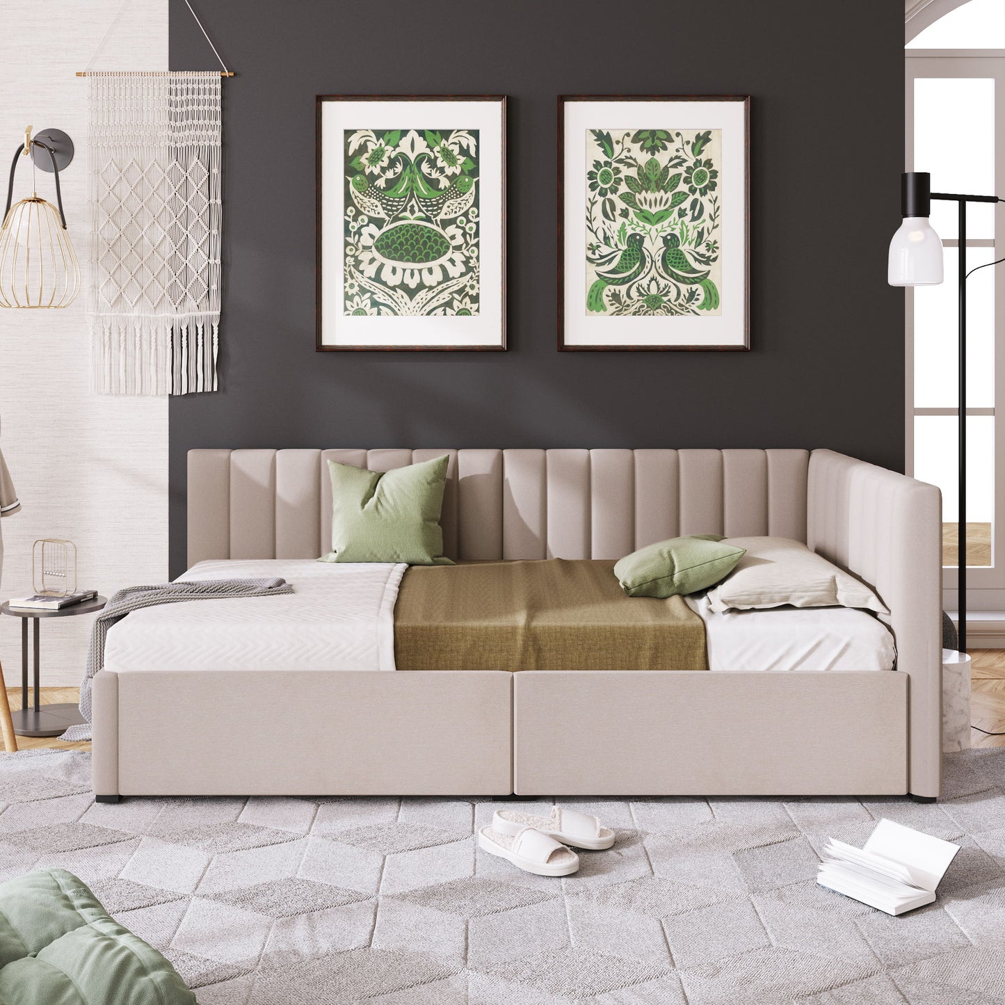 Upholstered Daybed, Sofa Bed Frame, No Box Spring Needed