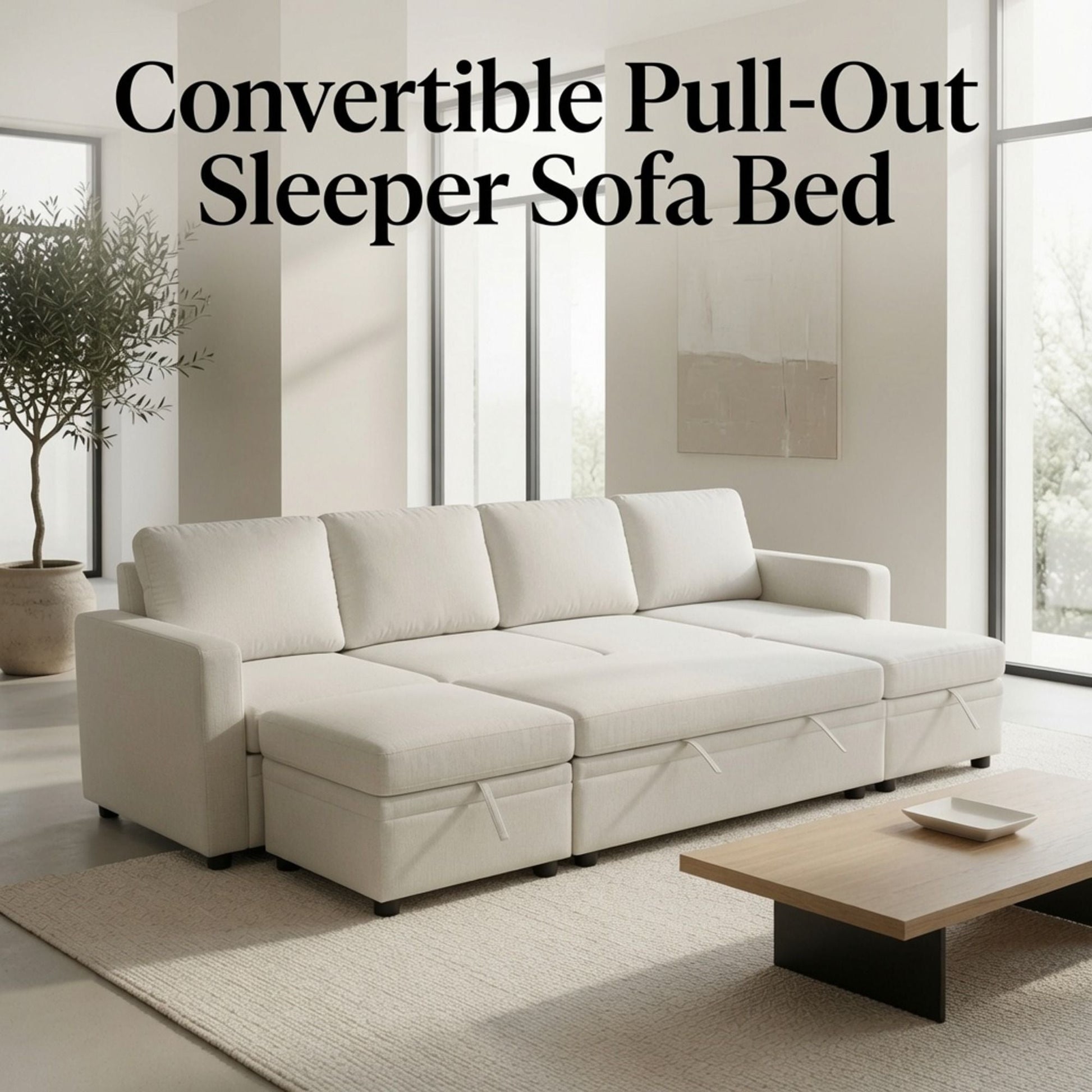 Extra Wide U - Shape Convertible Sleeper Sofa Bed With Dual Storage Ottoman Home Essentials