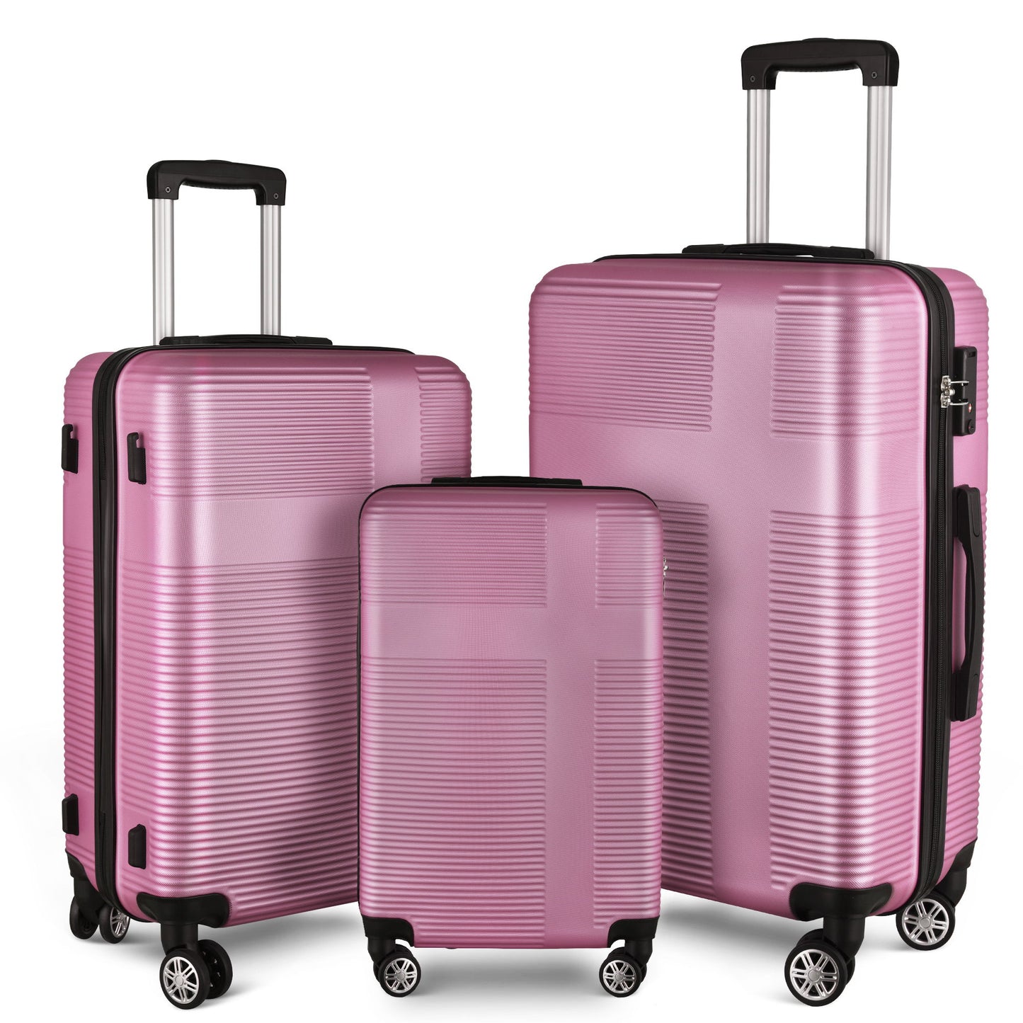 3 Piece Luggage With Tsa Lock Abs, Durable Luggage Set, Lightweight Suitcase With Hooks, Spinner Wheels Cross Stripe Luggage Sets