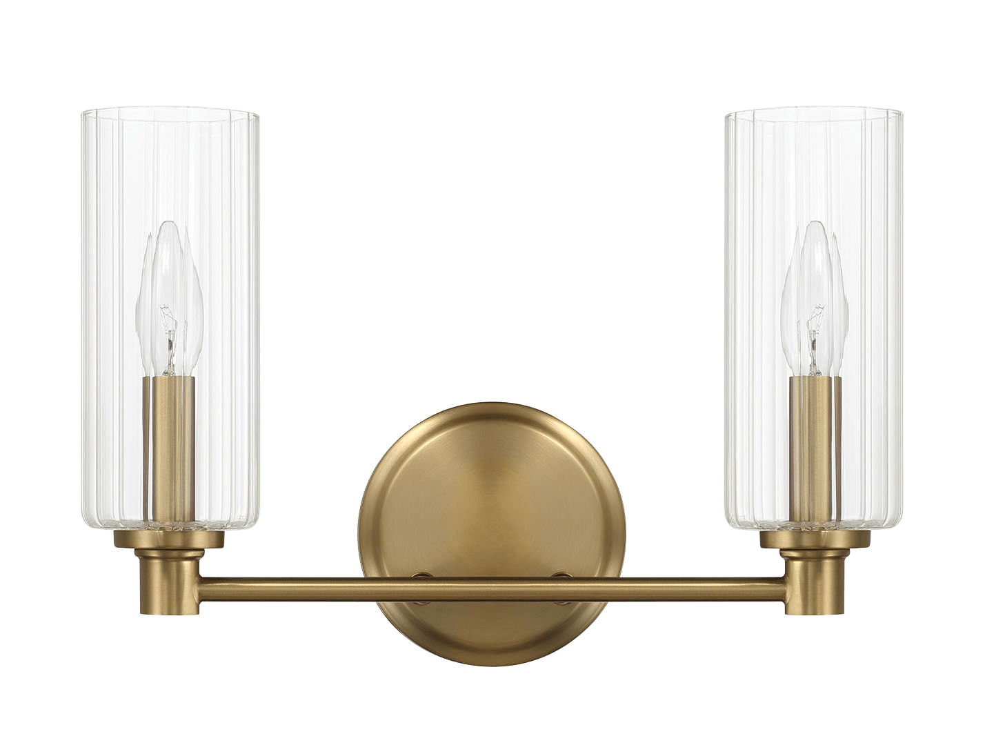 Regal - Double Light Vanity With Clear Ribbed Satin - Antique Brass / Clear Ashcroft Furniture