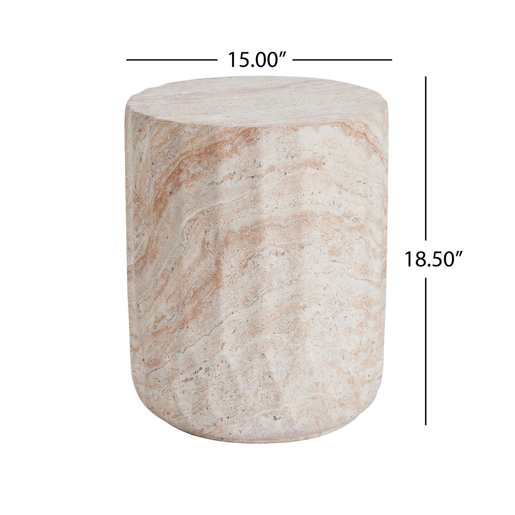 Outdoor / Indoor Lightweight Concrete Side Table, Cylinder Travertine Finish Accent Table - Beige Noble House