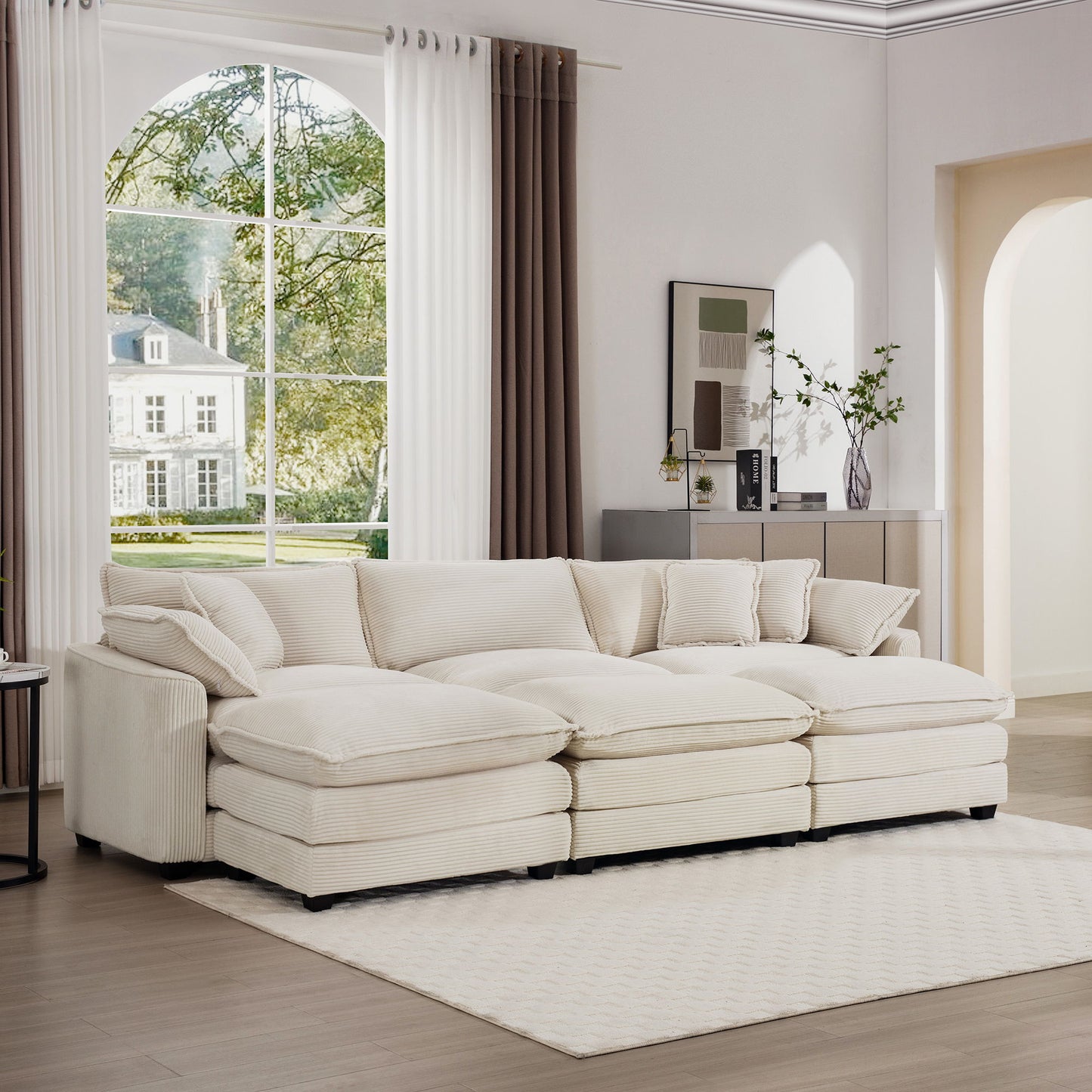 Modern Oversized Modular Cushion Sofa With Ottoman, Low Back, Deep Seating Sofa Set Home Essentials