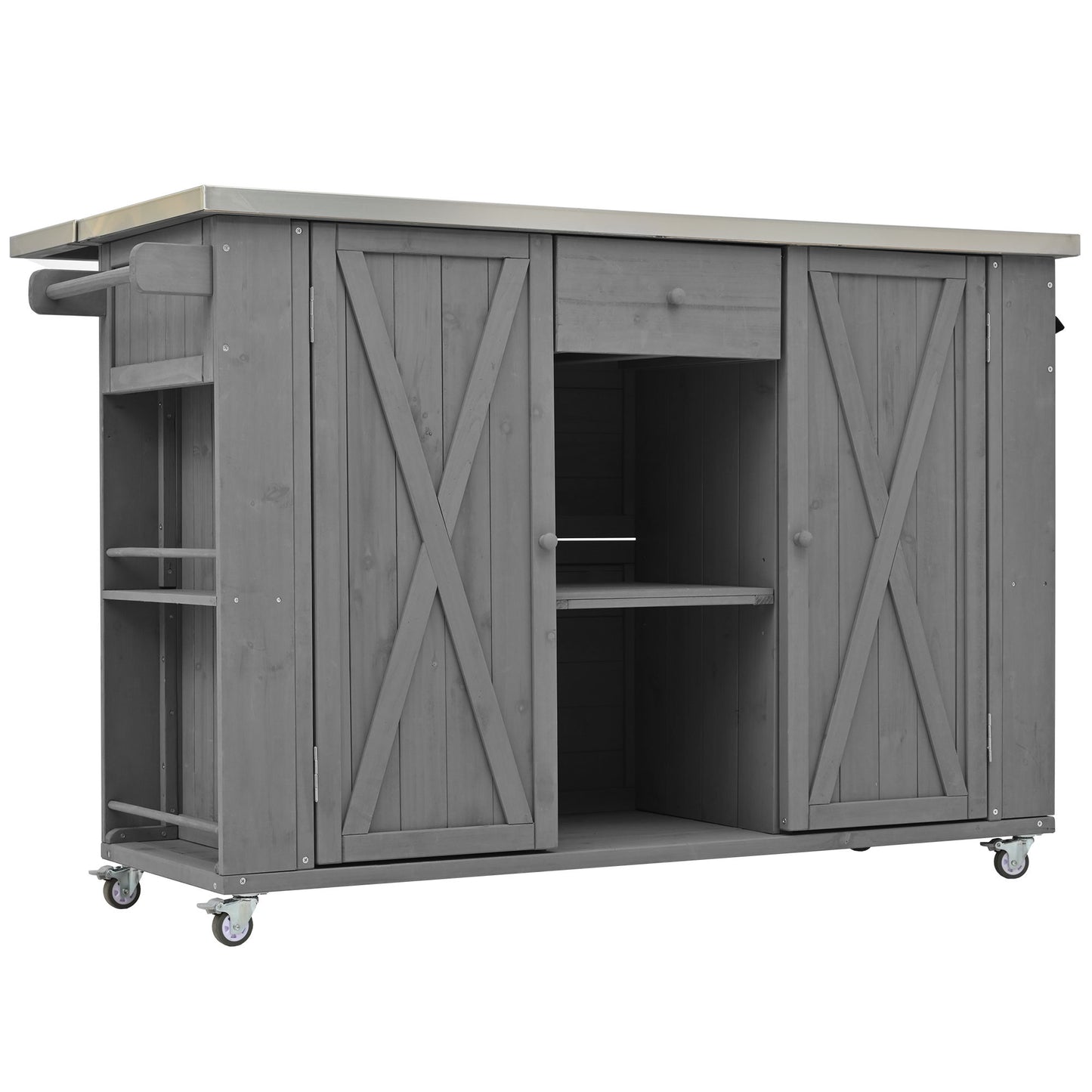 Outdoor Kitchen Island With Stainless Steel Top, Ample Storage Space, Towel And Spice Racks And A Bottle Opener Hearth and Haven