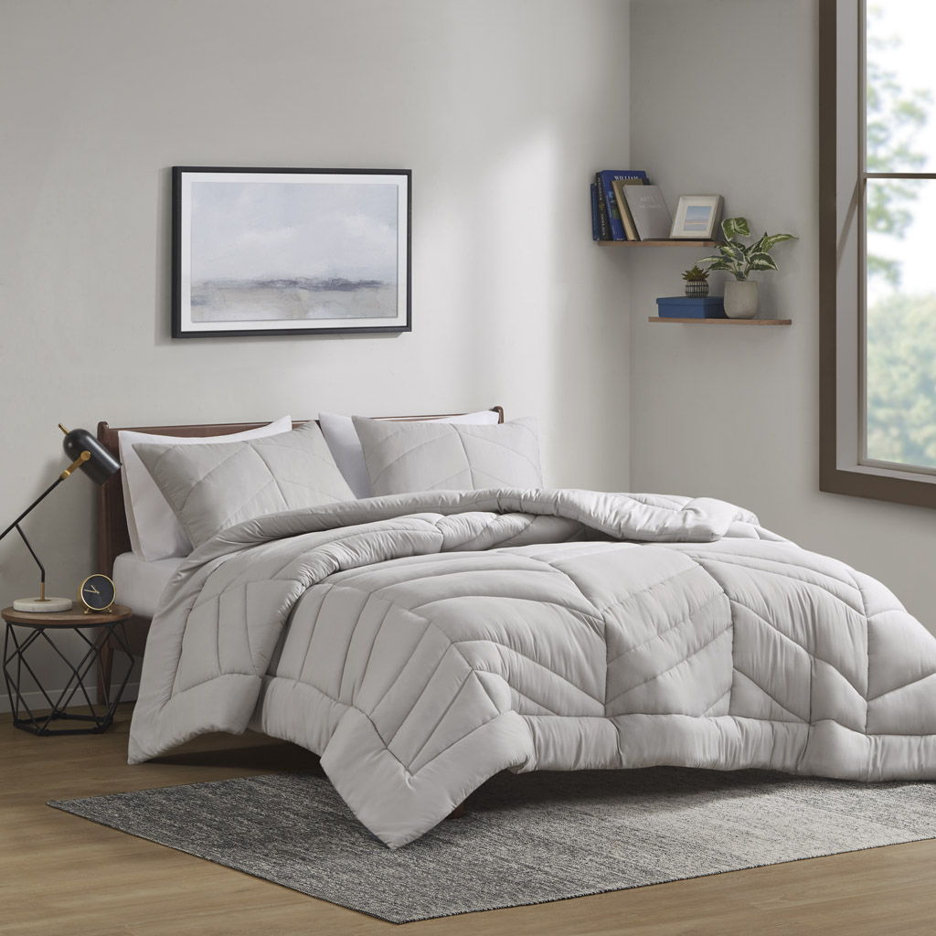 Remy - Quilted Chevron Comforter Set - Gray