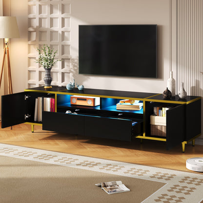 TV Stand For TVs Up To 80", Entertainment Center With 2 Shelves And LED Lights Hearth and Haven