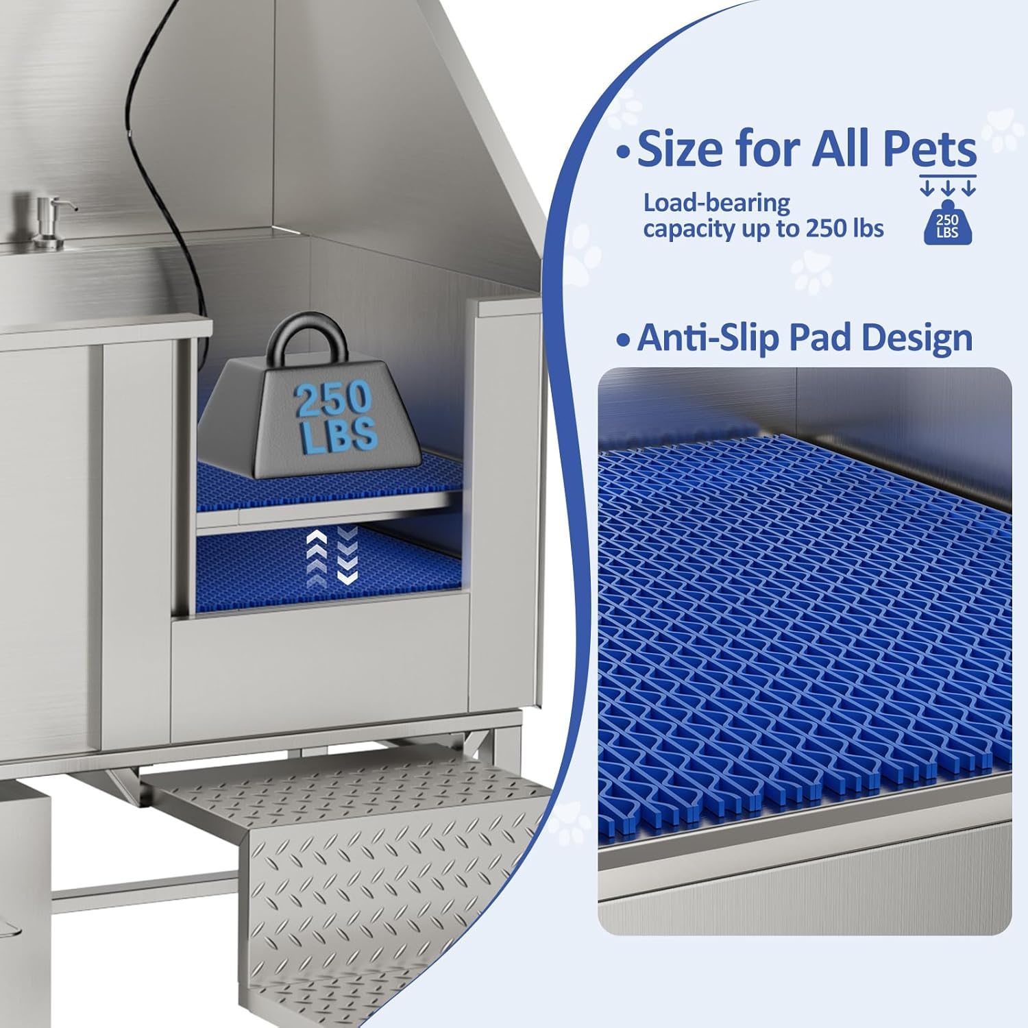 Stainless Steel Dog Washing Station With Seamless Design And Accessories - Silver Daily Nest