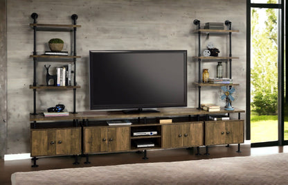 Ensata II - TV Stand - Rustic Oak / Black Acme