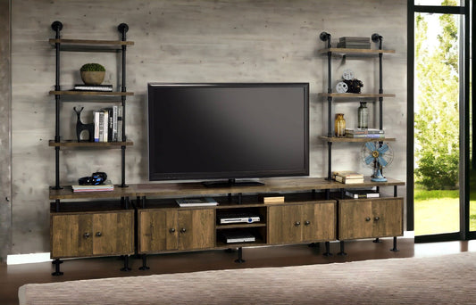 Ensata II - TV Stand - Rustic Oak / Black Acme