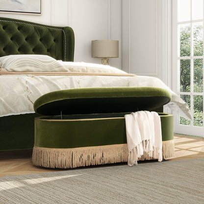 Melinda - Oval Tufted Bullion Fringe Storage Bench Jennifer Taylor Home