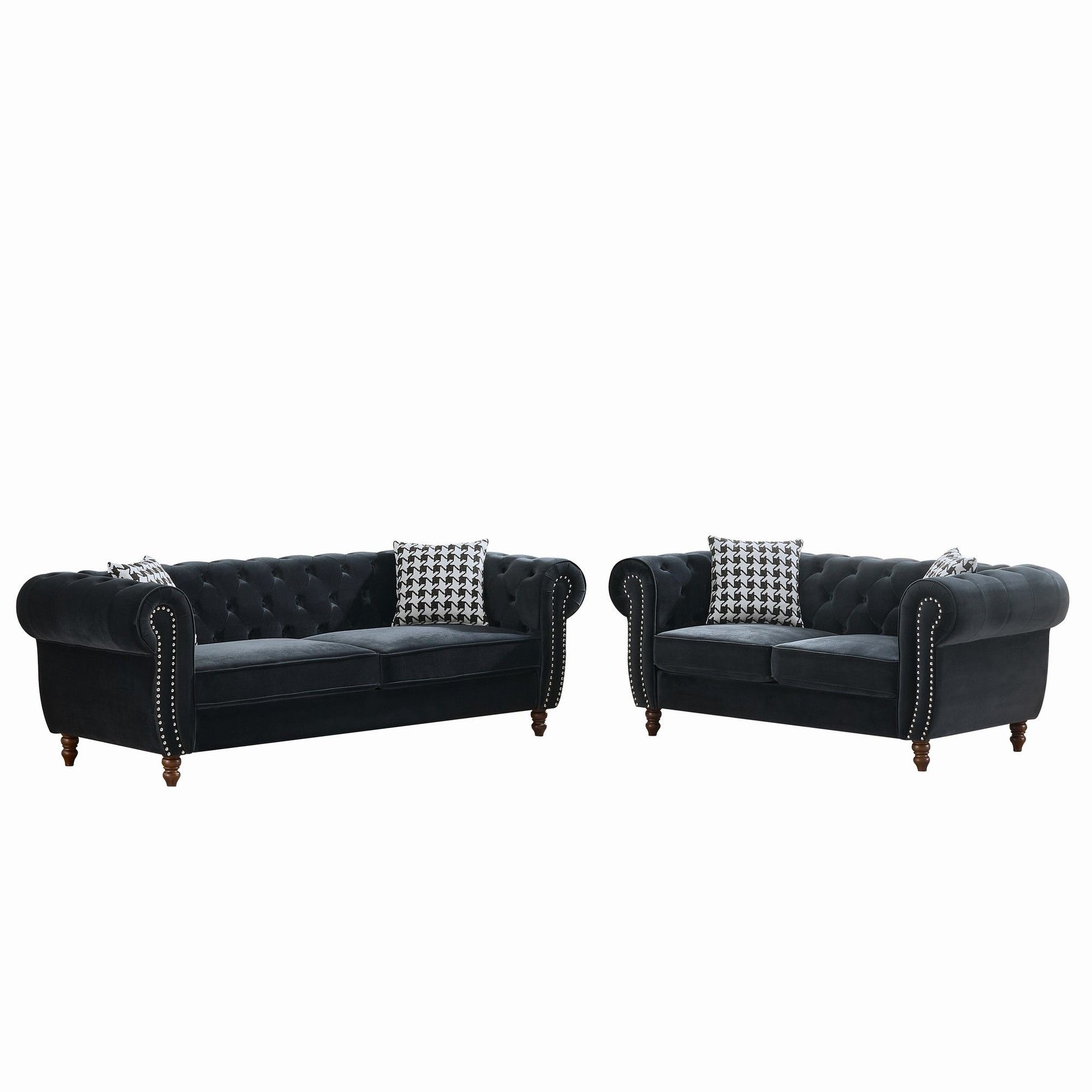 Chesterfield 3 And 2 Seater Upholstery Sofa With Roll Armrest & Nailhead Fabric Couch Home Essentials