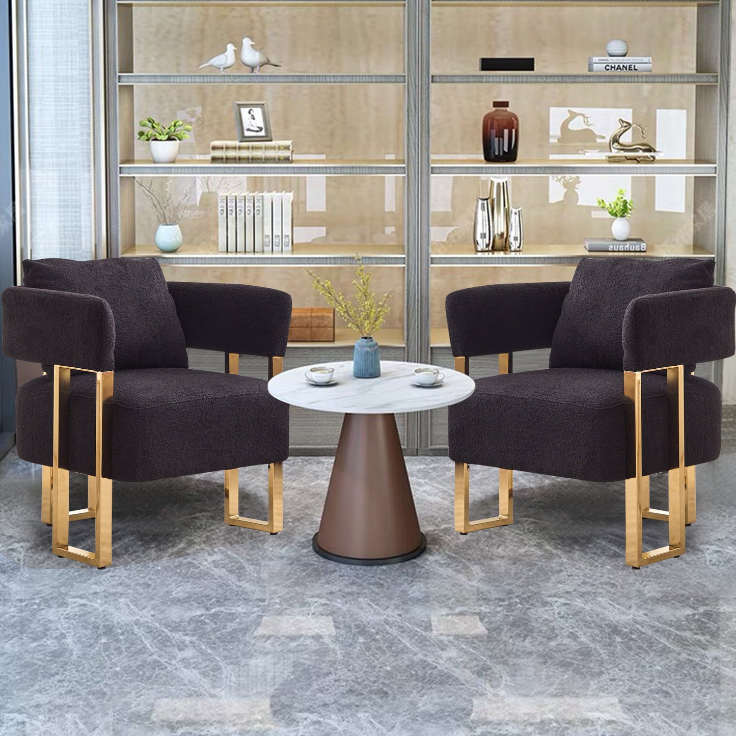 Modern Decorative Chair Teddy Fleece Upholstered And Metal Foot Home Essentials