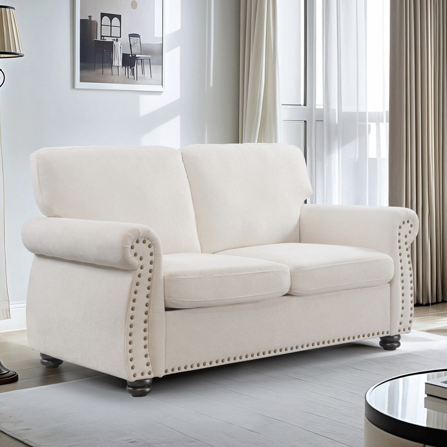 Soft Loveseat, Upholstered 2 Seater Couch, Loose Back Cushions And Turned Legs US Pride