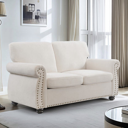 Soft Loveseat, Upholstered 2 Seater Couch, Loose Back Cushions And Turned Legs US Pride