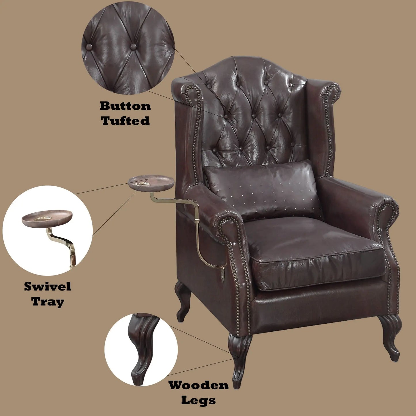 Pino - Vintage Top Grain Leather Accent Chair With 1 Toss Pillow - Brown Acme