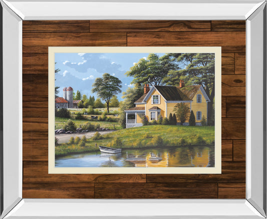 Yellow House By Saunders - Mirror Framed Print Wall Art - Green