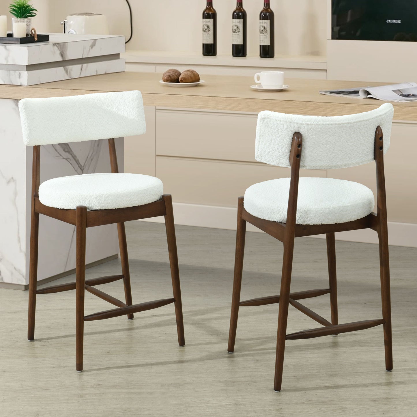 Mid Century Modern Counter Stools, Fabric Upholstered Chairs Noble House