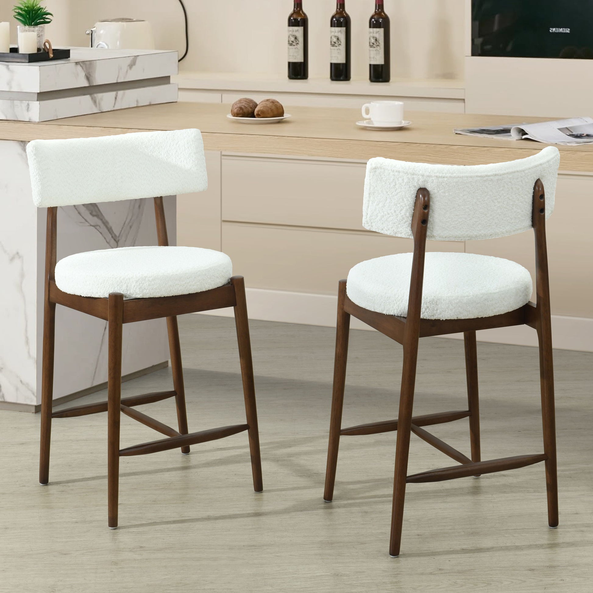 Mid Century Modern Counter Stools, Fabric Upholstered Chairs Noble House