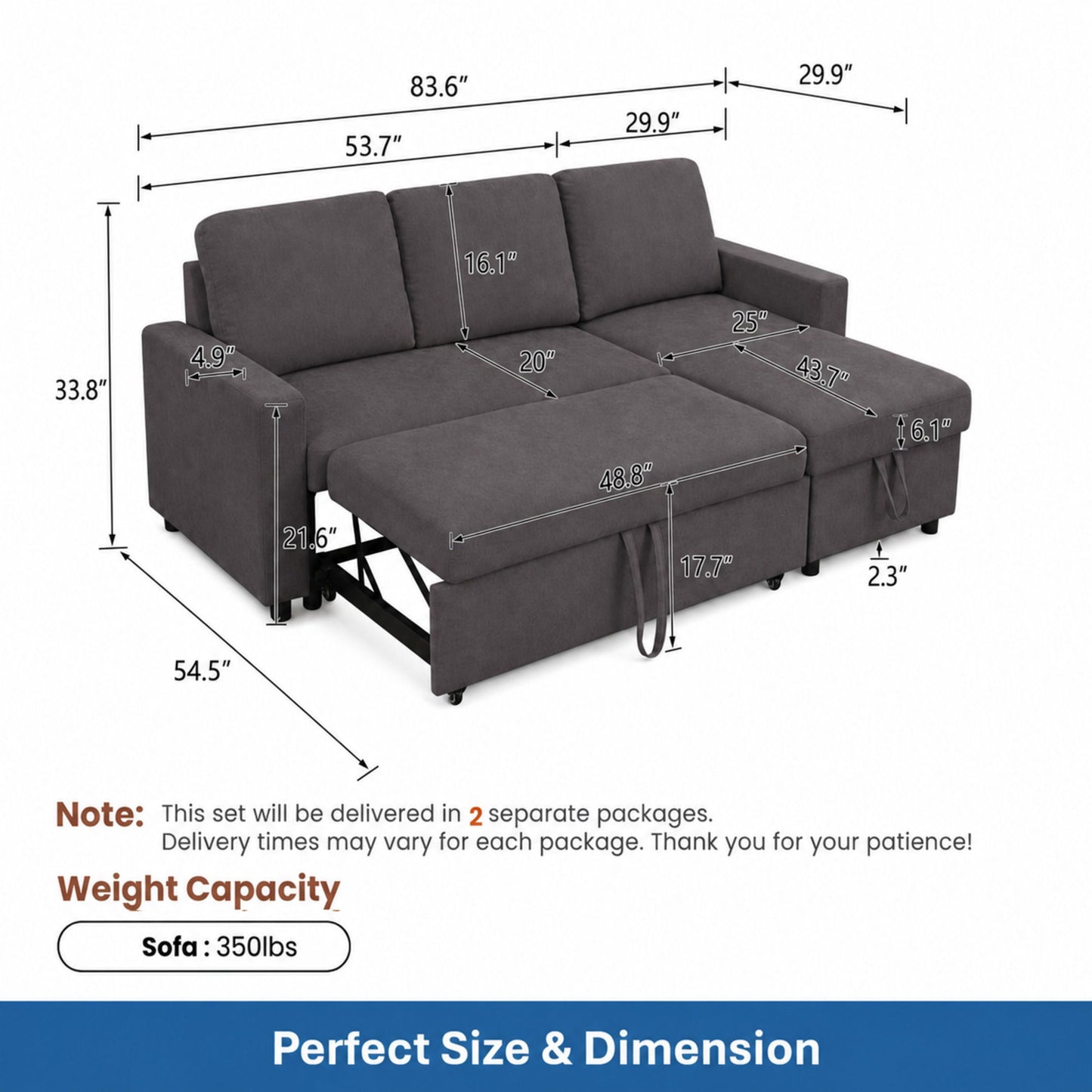 L - Shaped Convertible Sofa Bed With Storage Chaise Home Essentials