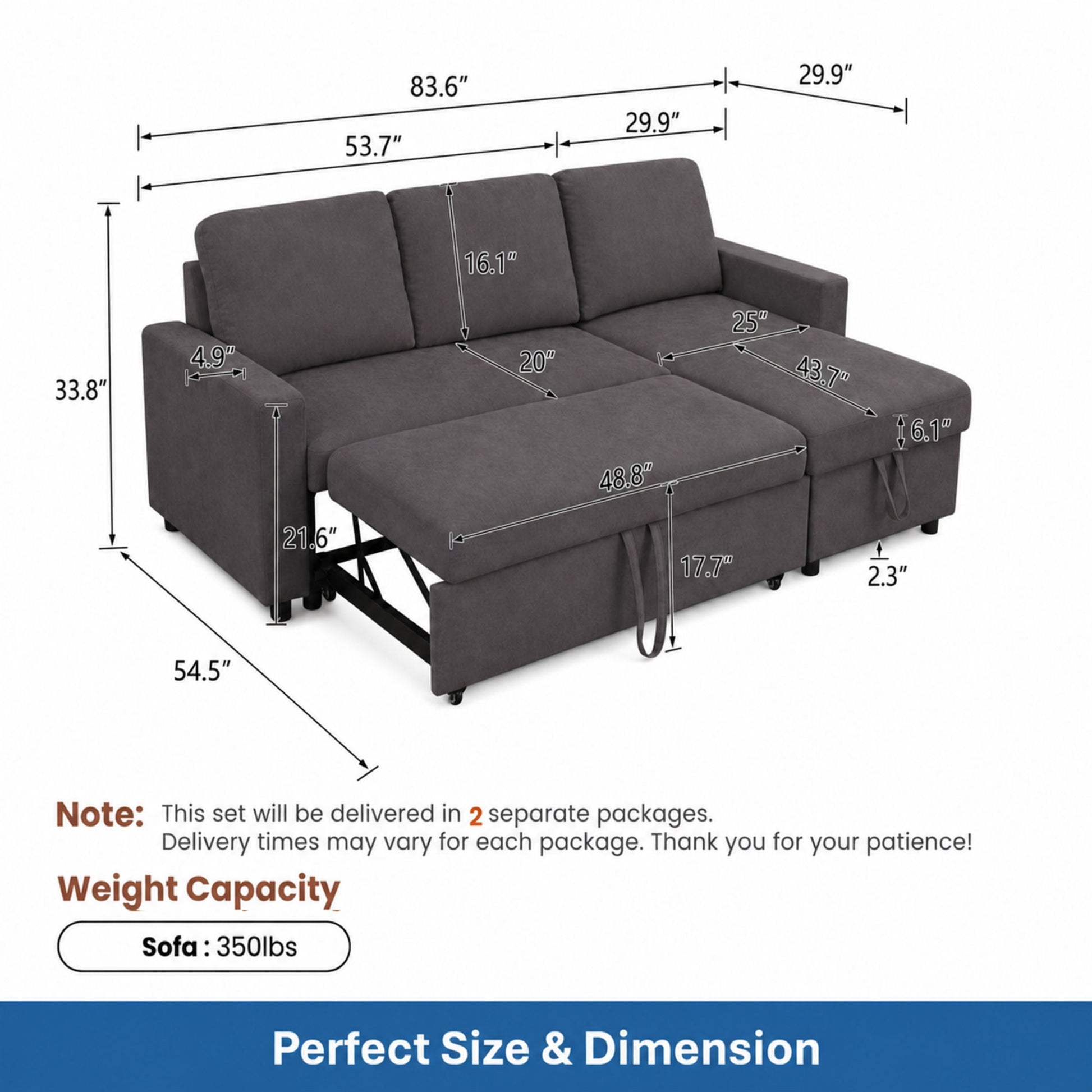 L - Shaped Convertible Sofa Bed With Storage Chaise Home Essentials