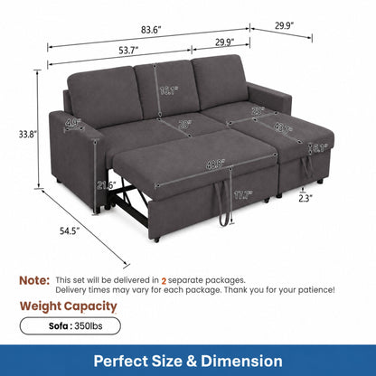 L - Shaped Convertible Sofa Bed With Storage Chaise Home Essentials
