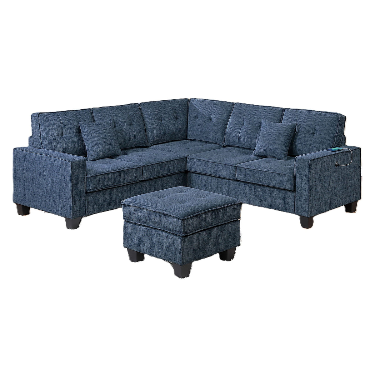 Sectional Set With Corner Wedge Ottoman USB Port Home Essentials