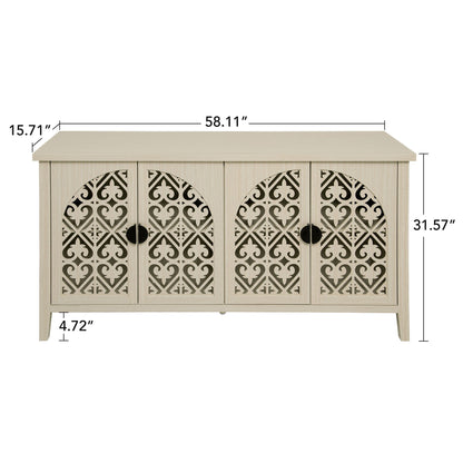Hollowed Out Cabinet With 4 Doors, Suitable For Bedroom - Natural Home Essentials