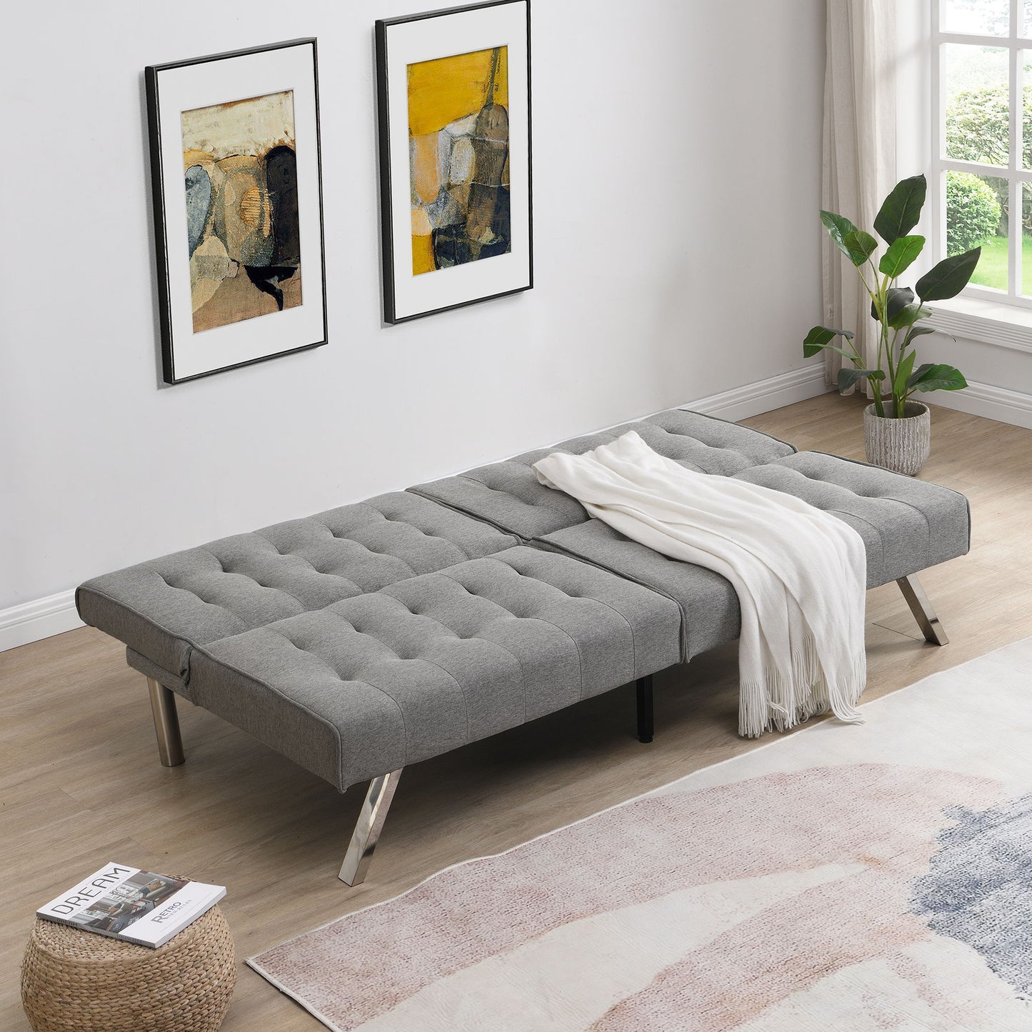 Modern Sofa Bed With Wood Frame And Stainless Legs Home Essentials