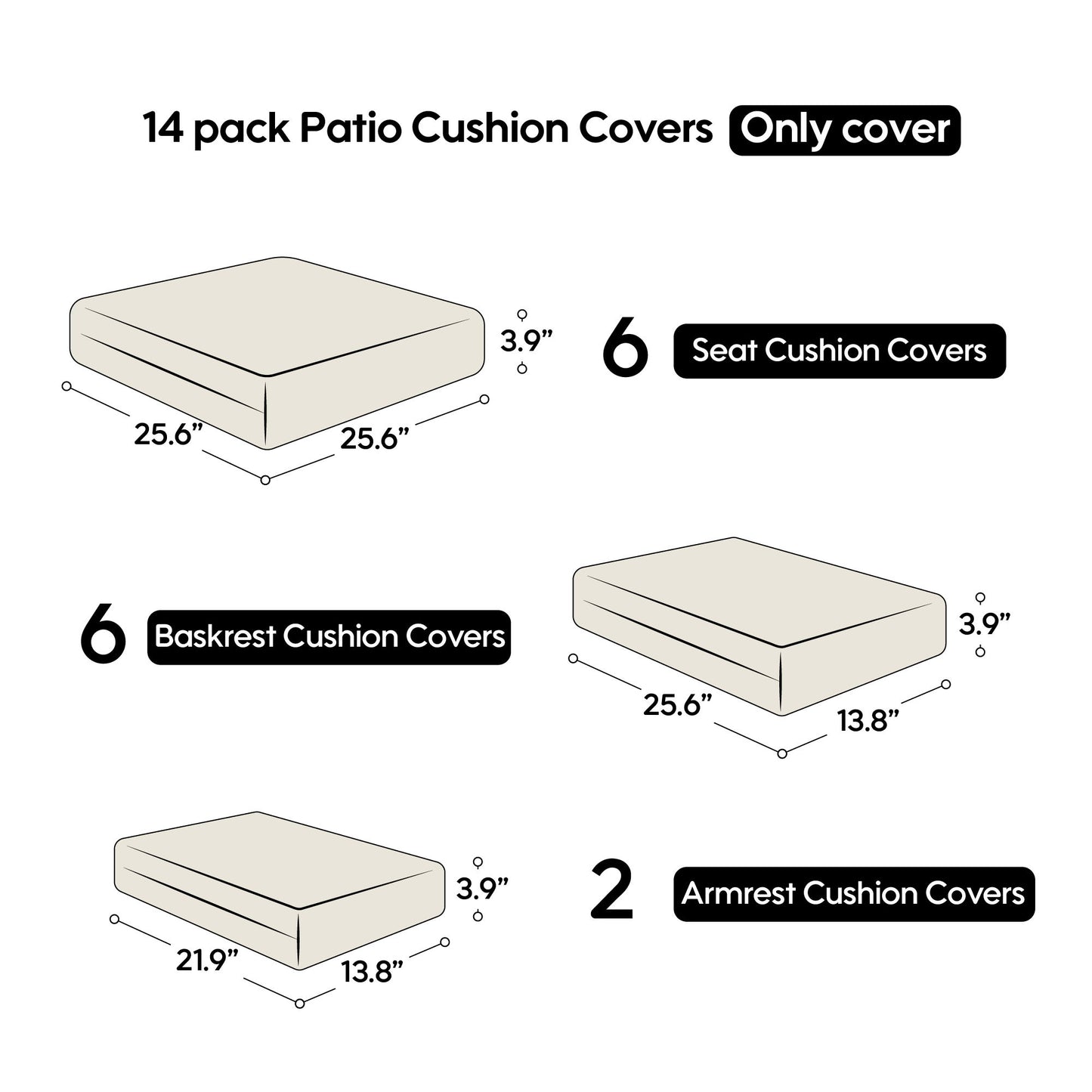 Cushion Covers For 7 Piece Wicker Sectional Sofa, 14 Pack Seat And Back Slipcovers With Zipper Home Essentials
