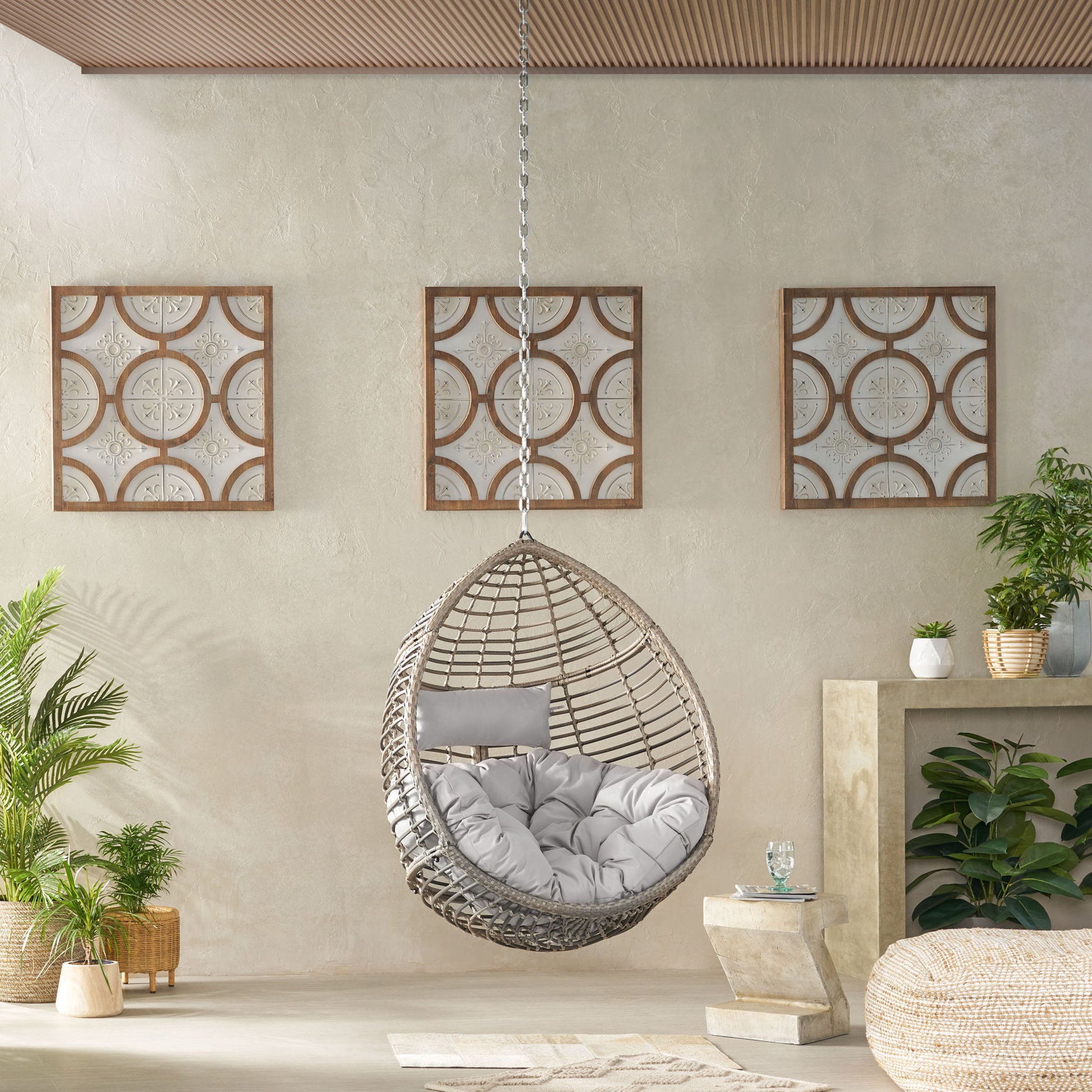 Morris Teardrop - Hanging Chair With Chain And Water Resistant Cushions Noble House