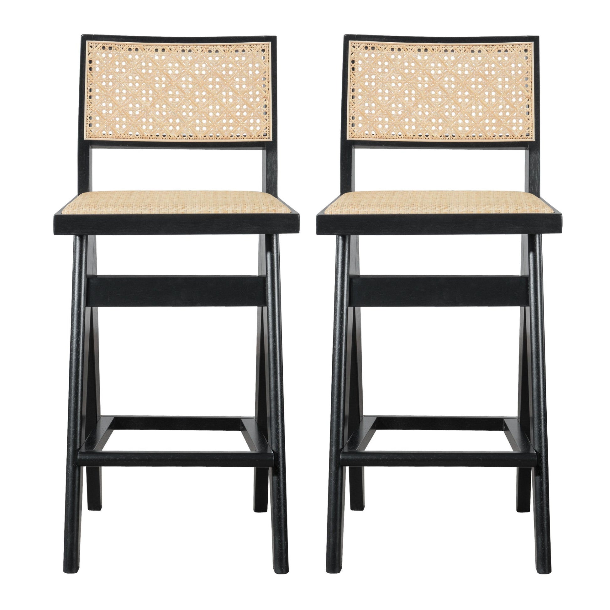 Keira - Bar Stool (Set of 2) - Black / Rattan Ashcroft Furniture