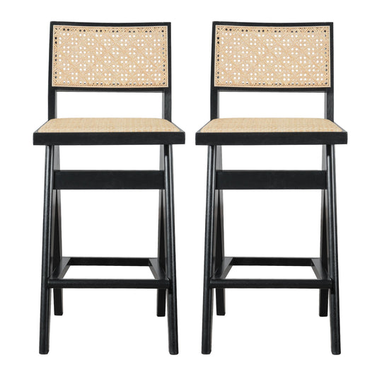 Keira - Bar Stool (Set of 2) - Black / Rattan Ashcroft Furniture