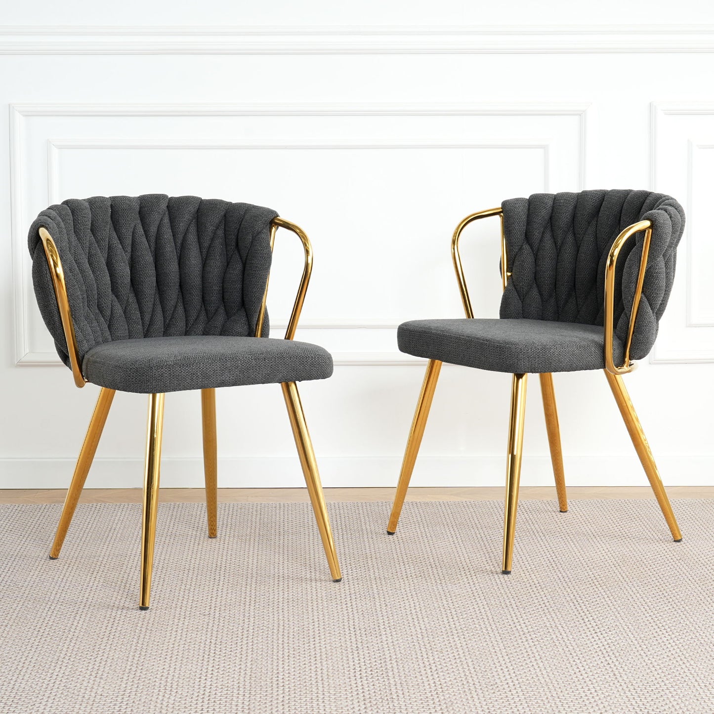 Modern Simple Linen Dining Chair With Plated Metal Legs (Set of 2) Home Essentials