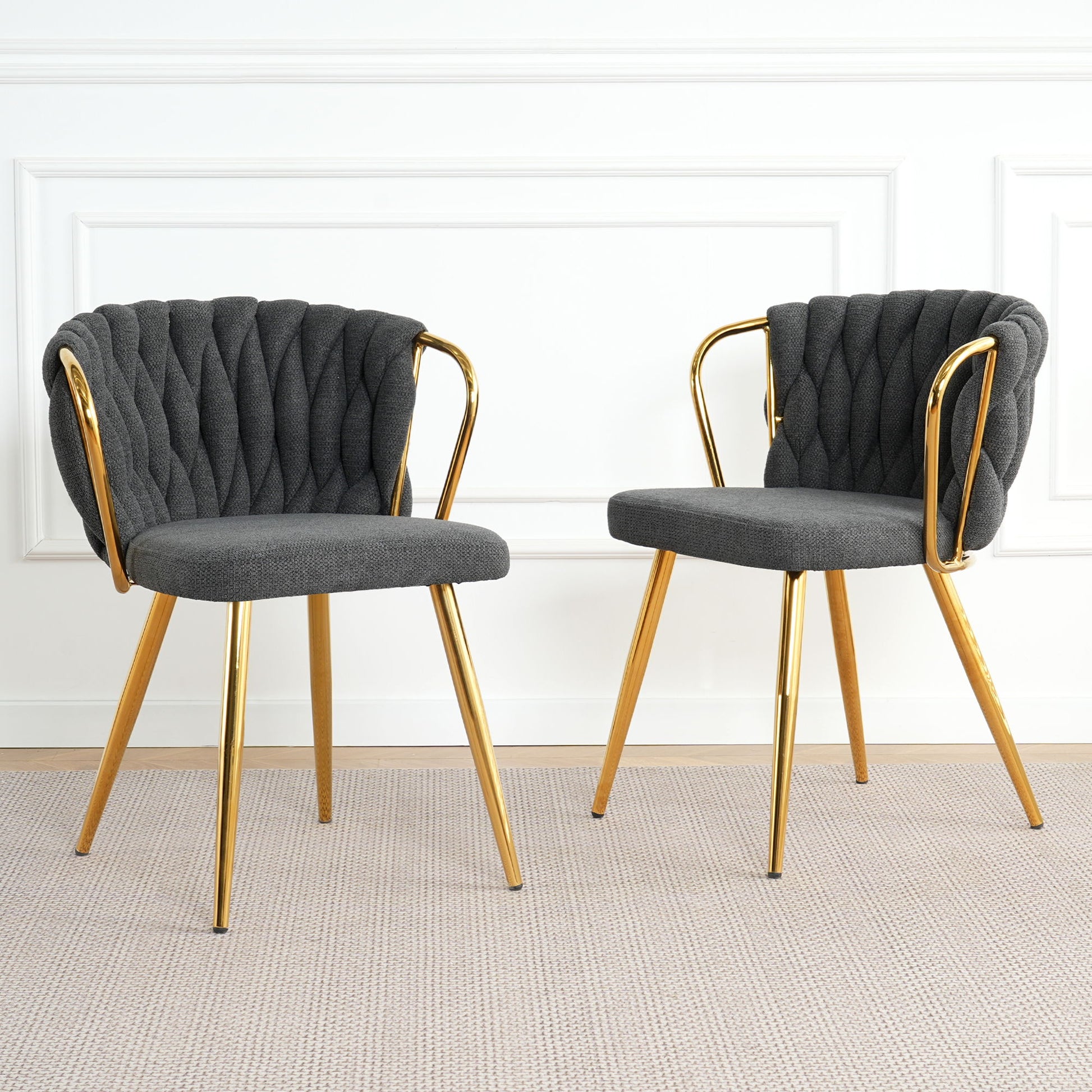 Modern Simple Linen Dining Chair With Plated Metal Legs (Set of 2) Home Essentials