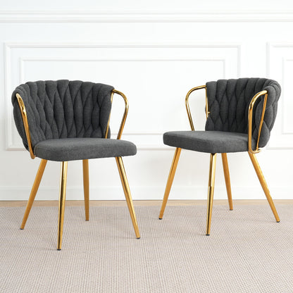 Modern Simple Linen Dining Chair With Plated Metal Legs (Set of 2) Home Essentials