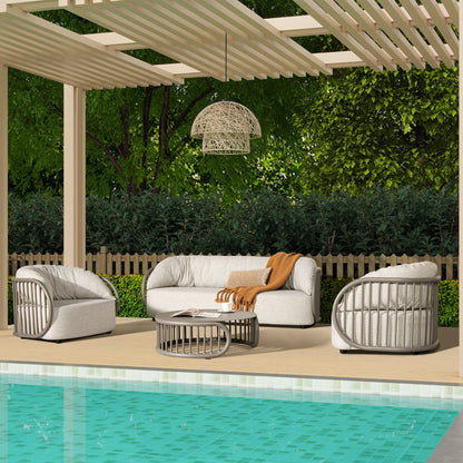 Harper - Barrel Upholstered Patio Deep Seating Armchair Axroma Olefin - Oat Beige Jennifer Taylor Home