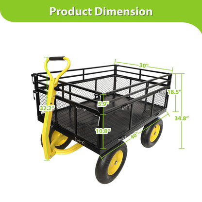 Steel Garden Cart, Heavy Duty 1400 Lbs Capacity, With Removable Mesh Sides To Convert Into Flatbed, Utility Metal Wagon With 2-In-1 Handle And 16 In Tires, Perfect For Garden, Farm, Yard - Black Daily Nest