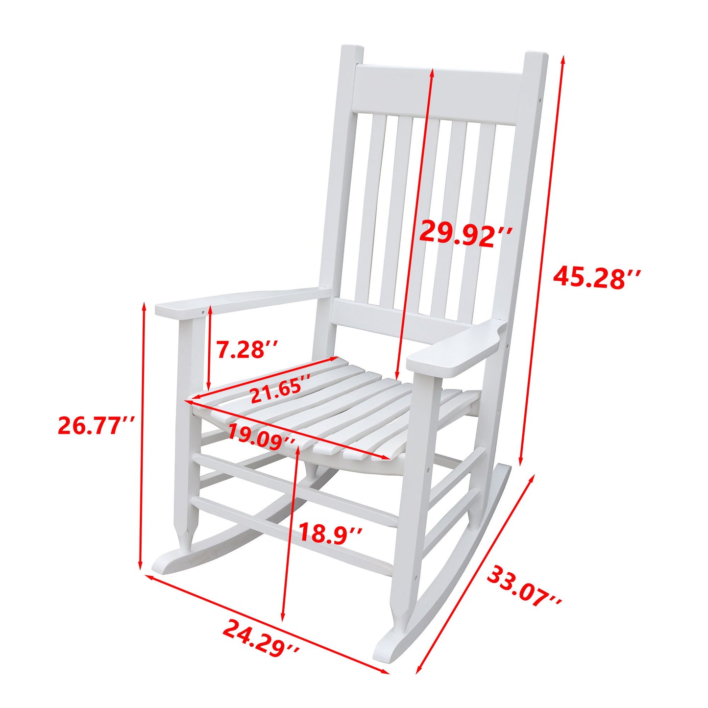 Classic Wooden Porch Rocker Chair White Populus Wood Comfortable Design Home Essentials