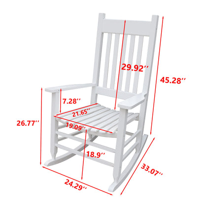 Classic Wooden Porch Rocker Chair White Populus Wood Comfortable Design Home Essentials