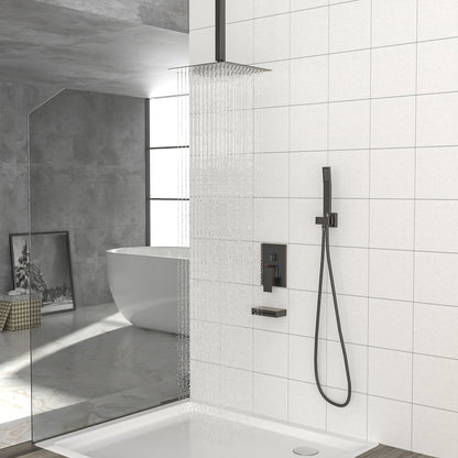Shower System With Waterfall Tub Spout And 12" Ceiling Mount Square Shower Head - Oil-Rubbed Bronze Daily Nest