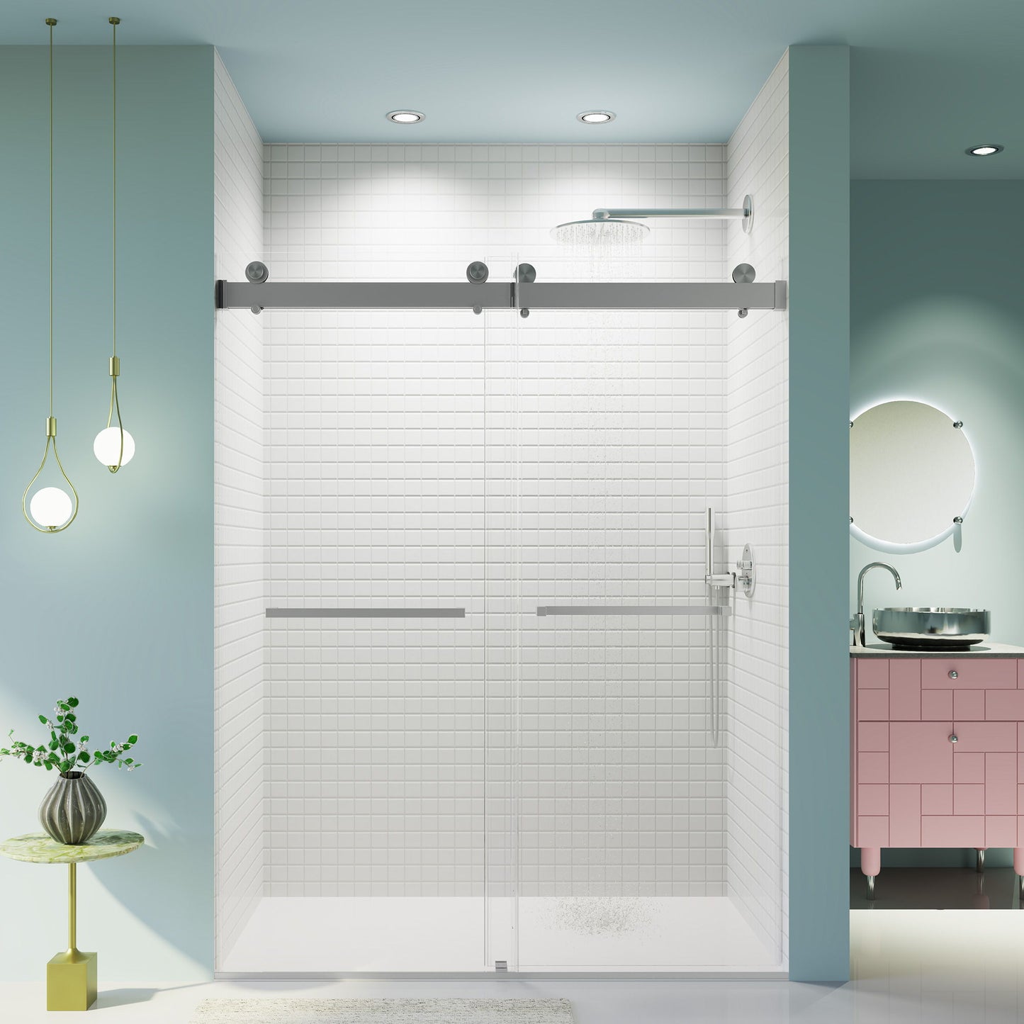 Frameless Double Sliding Soft-Close Shower Door, 3 / 8" (10Mm) Thick SGCC Tempered Glass Door, Matte Daily Nest