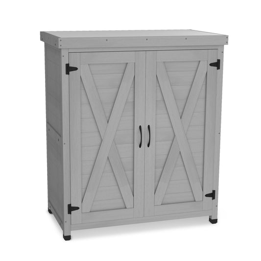 Rustic Cedar Wood Potting Bench With Storage Cabinet And Metal Top For Outdoor Patio - Gray Home Essentials