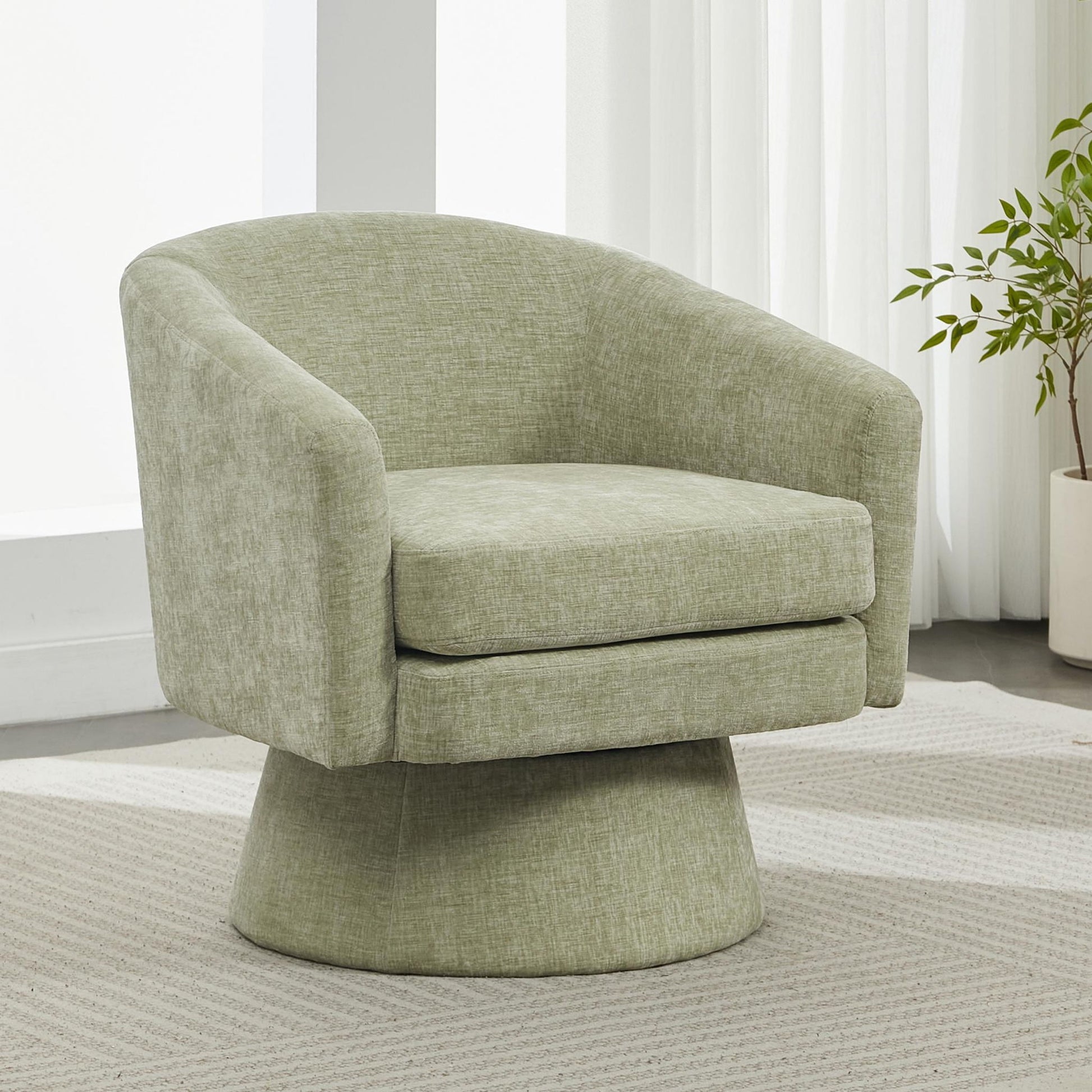Swivel Barrel Chair With Cushioning For Living Room & Office, 360° Rotating - Green Noble House