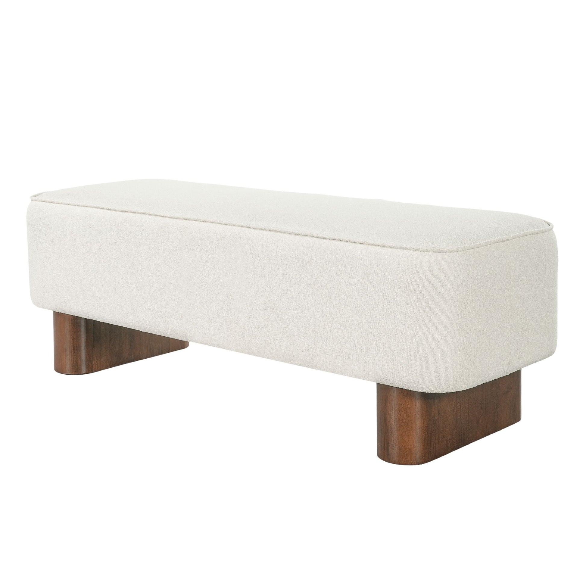 Upholstered Ottoman Bench With Thick Padded Design - Beige Noble House