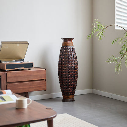 Hand Woven Bamboo Floor Vase, Decorative Accent For Living Room - Acacia Wood Daily Nest