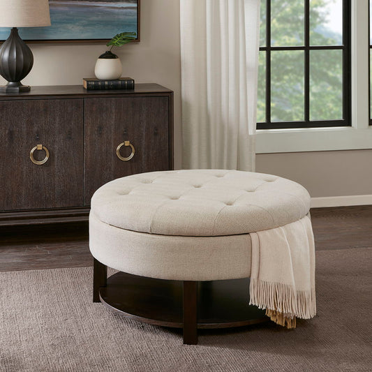 Miller - Round Storage Ottoman - Cream / Brown