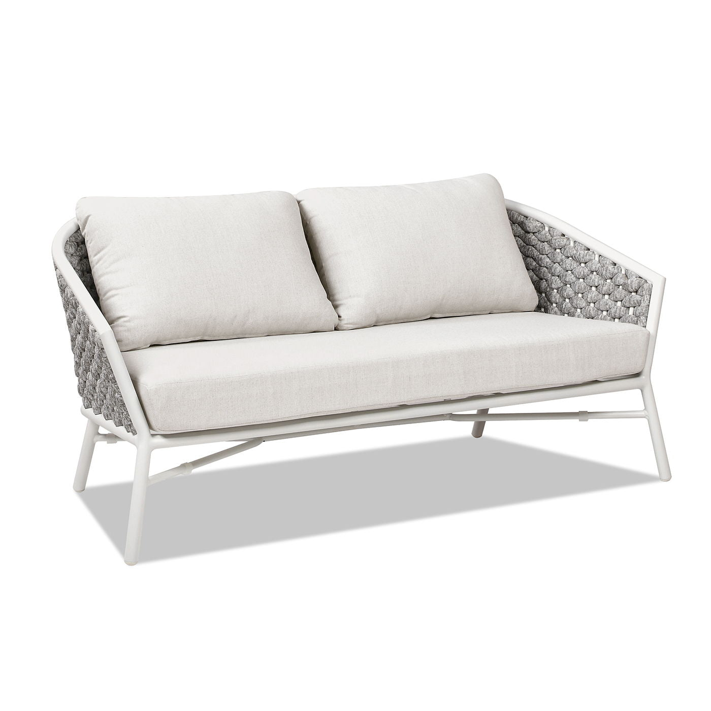Rowan - Rope Barrel Back Patio Conversation Loveseat Sofa - Optic White Jennifer Taylor Home
