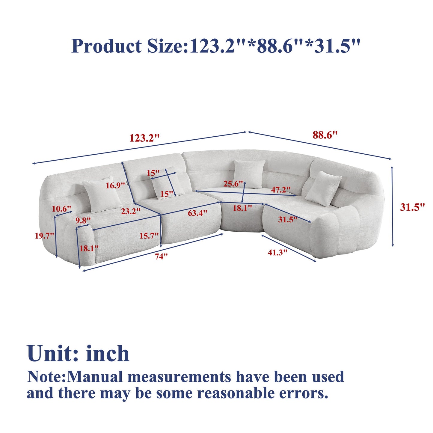 Luxury Curved Corner Sectional Sofa With 4 Pillows Home Essentials