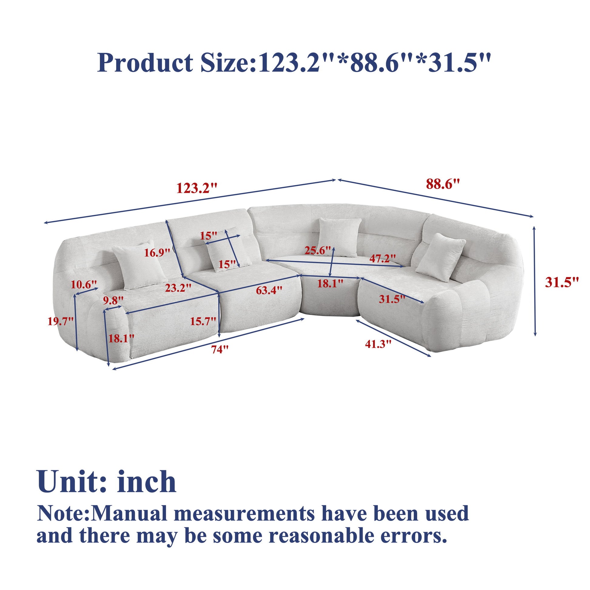 Luxury Curved Corner Sectional Sofa With 4 Pillows Home Essentials