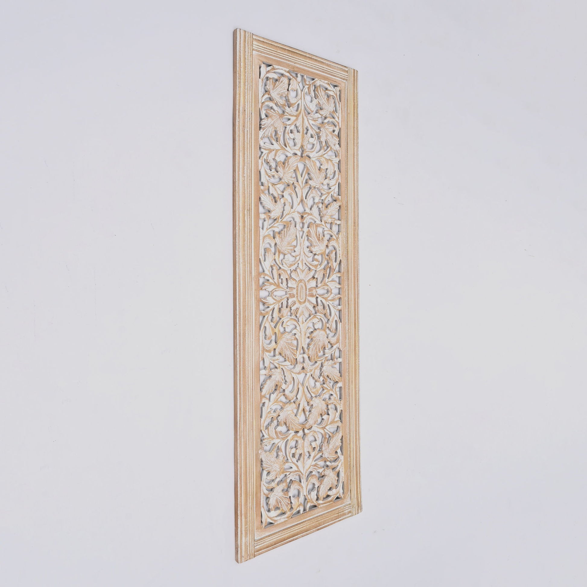 Floral Hand Carved Mandala Rectangular Wall Decor Accent - Gold / White Daily Nest